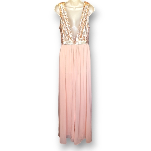 NWT Lulus Elegant Encounter Rose Gold Sequin Maxi Dress Size L - Picture 4 of 11